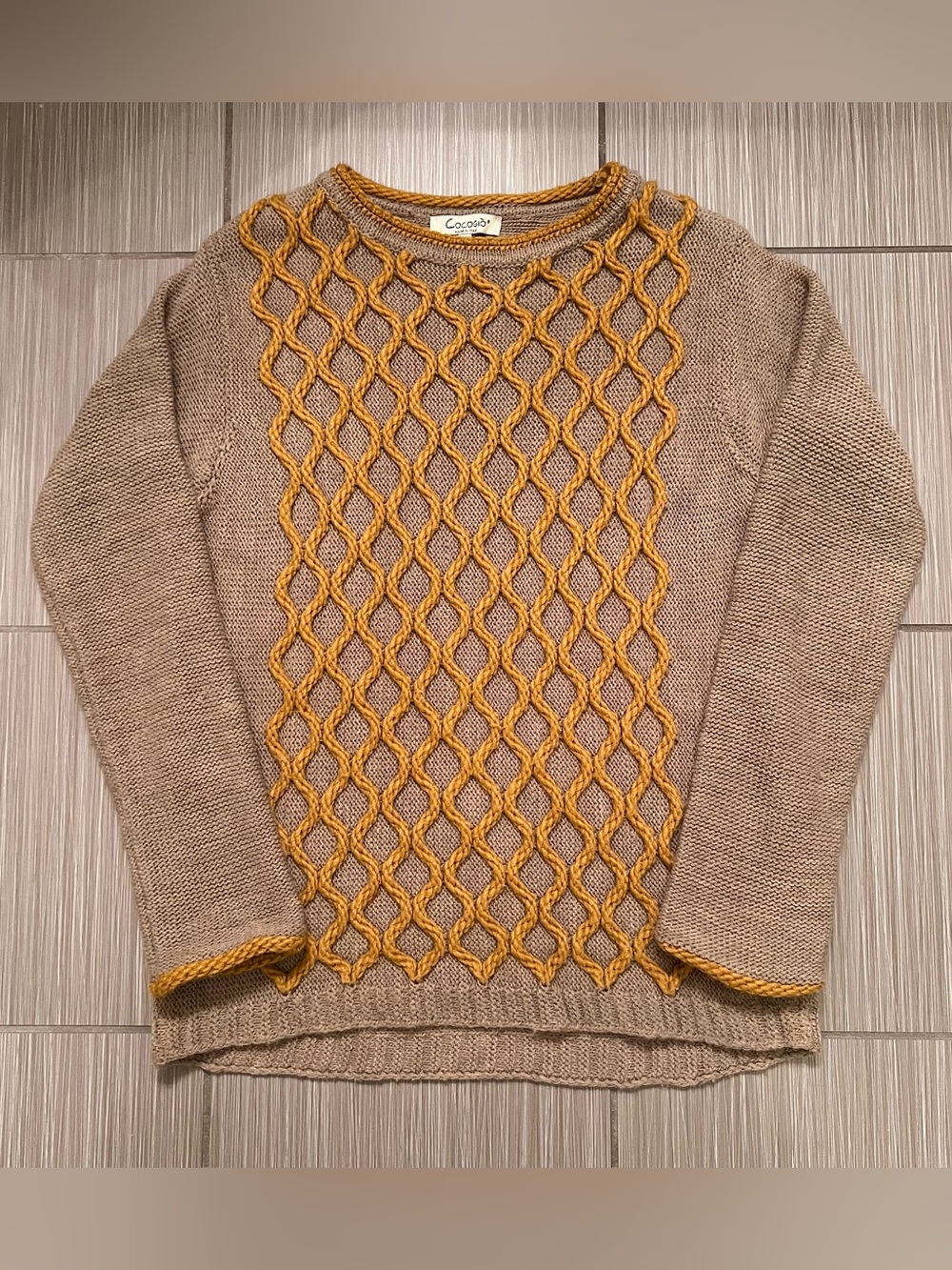 Cocogio Sweater Textured Cable knit gold golden beige large winter wool blend